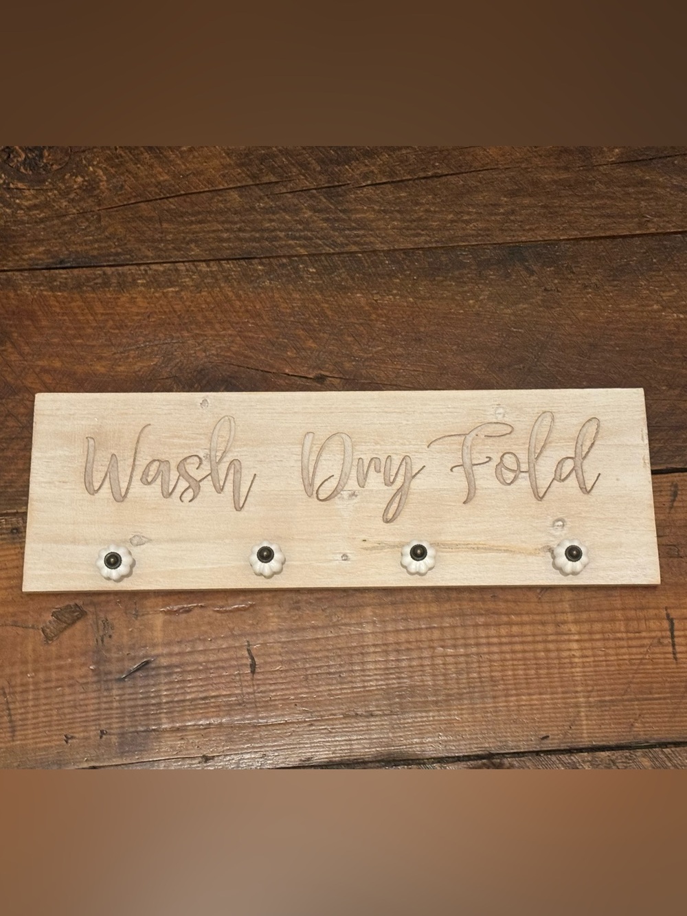 Wash Dry Fold Wooden Laundry Room Wall Sign w/ 4 Hooks Farmhouse Decor 🔥New🔥
